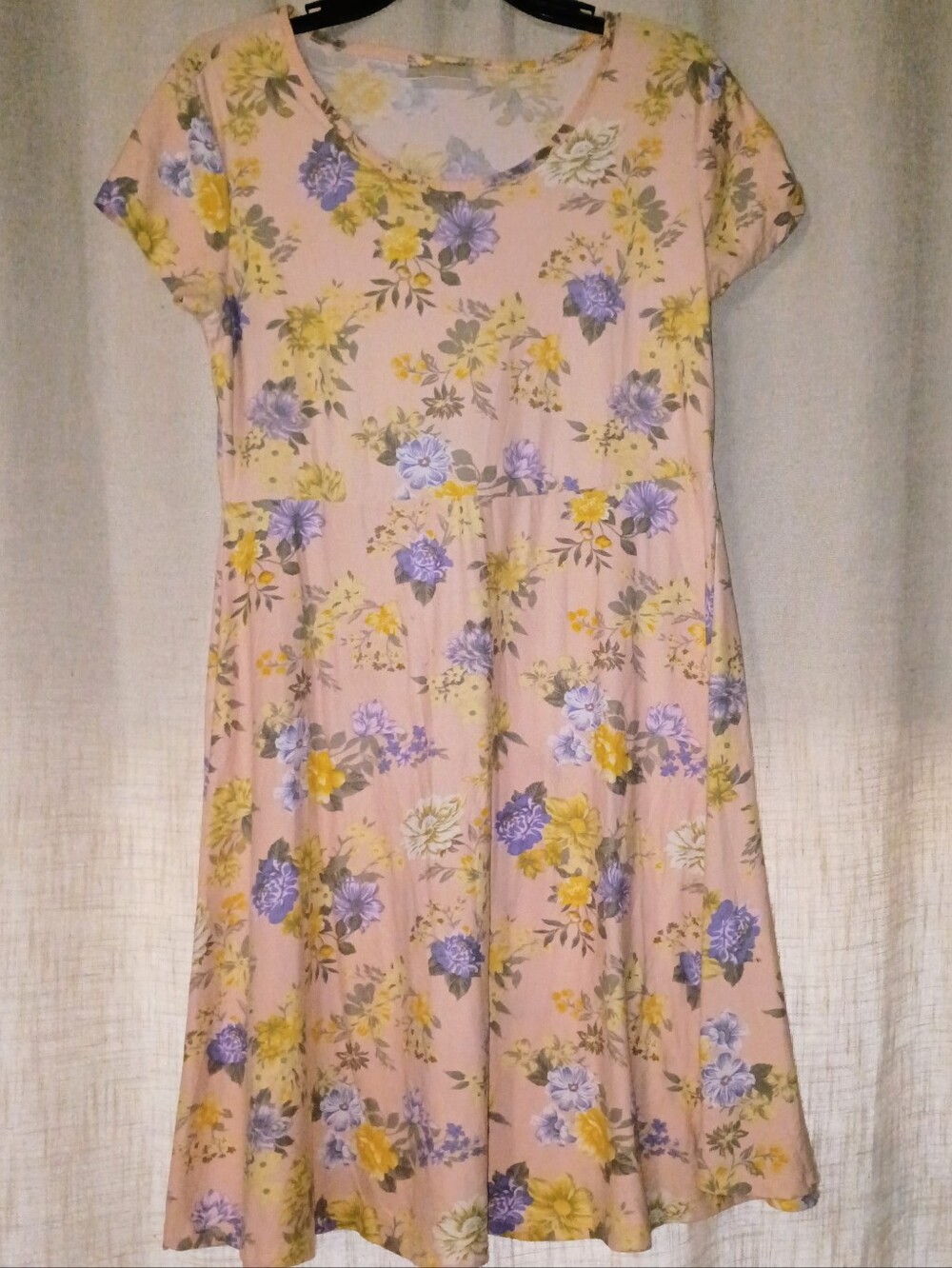 Ladies' Pink Floral Short-Sleeve Swing Dress
